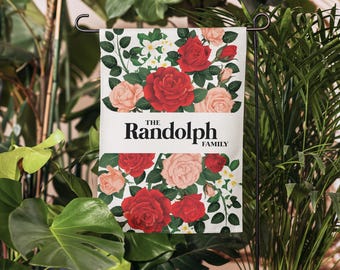 Personalized Vintage Floral Summer Cottage Garden Flag: Romantic Roses Custom Text Double-Sided Yard Banner
