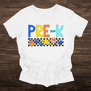 Retro Pre-K First Day of School T-Shirt: Checkered Boys Back to School Tee