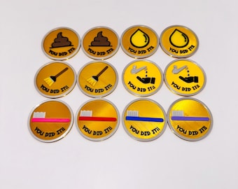 Toddler Reward Coins Individual Packs (Potty Training, Hand Washing, Clean Up, Tooth Brushing)
