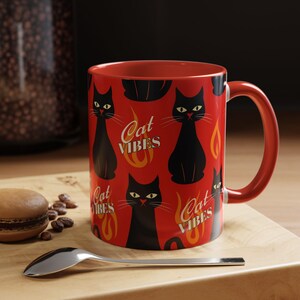 Cat Vibes Coffee Mug - Cute Animal Lover Gift, Pet Owner Tea Cup, Whimsical Feline Design, Kitty Theme Breakfast Drinkware, Ceramic Kitten