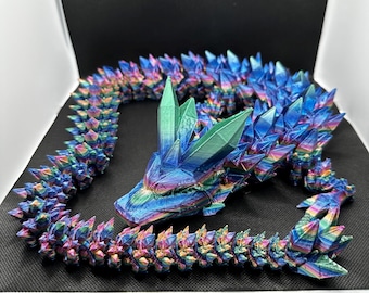 Dragão de Cristal Articulado Impresso em 3D – Estatueta Fantasia Arco-Íris