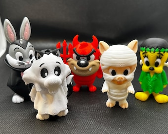 Conjunto de 5 figuras flexíveis de Halloween dos Looney Tunes | Impressão 3D para decoração de Halloween | Decoração assustadora de desenho animado | Figuras flexíveis para exibição