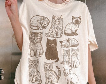 Cats 90s Vintage Tattoo Style Tshirt, Retro Comfort Colors® Y2k Kitten Shirt, Cat Lovers Gift, Cute Cat Shirts,Nature Unisex Adult Pet Shirt