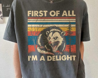 First of All, I'm a Delight Shirt Funny Raccoon Tshirt, Sarcastic Quote Shirt, Sarcasm Shirt, Funny Animal Raccoon Tee, Humor Graphic Shirt