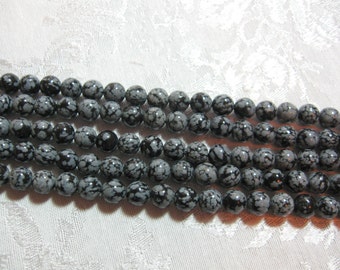 Snowflake Obsidian Round  Beads 8mm Full Strand 15-1/2"