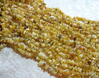 African Yellow Opal Chip Beads Full Strand 34"