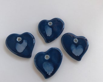 Ceramic Heart Blue Pendant Focal 40 x 40 mm Set of 4