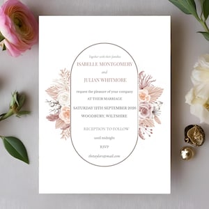 Sjabloon bloemenhuwelijksuitnodiging – boho-romantische stijl – bewerkbare canva-uitnodiging – digitale download
