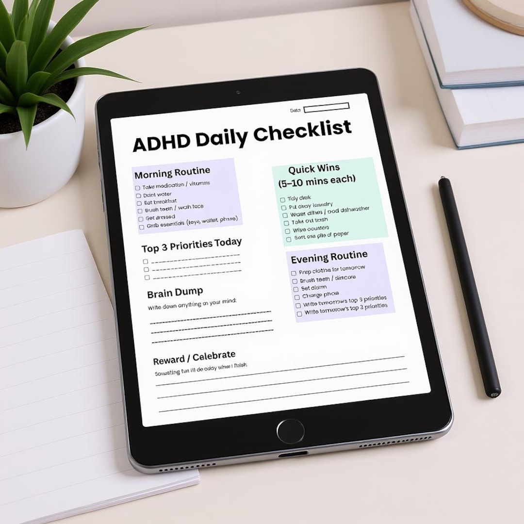 ADHD Daily Checklist Printable | Productivity Planner Page | Morning ...