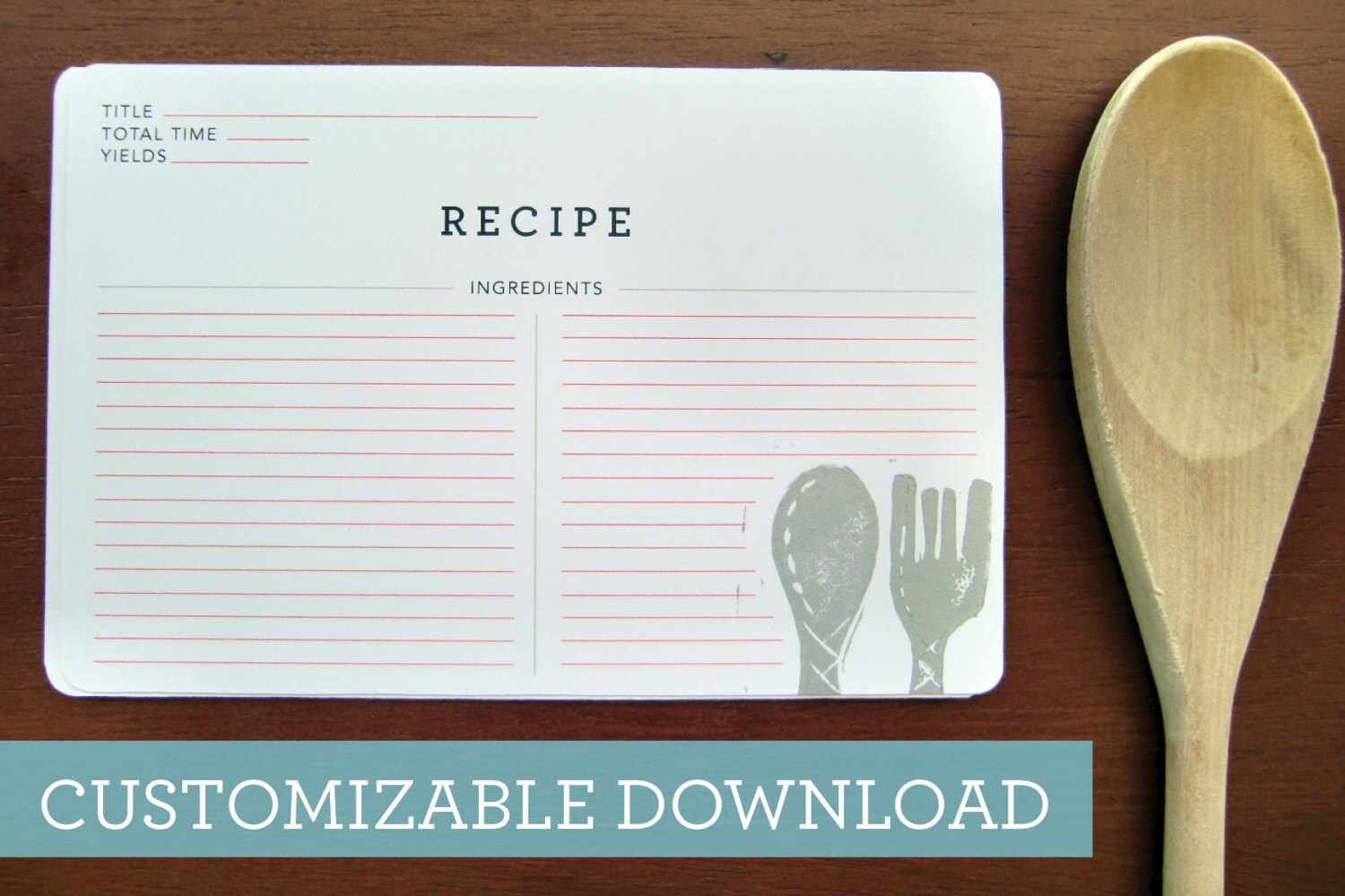Customizable Printablespoon and Fork Recipe Cardinstant Etsy
