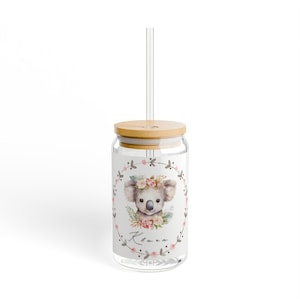 Personalized drinking glass with straw – Koala & desired name – printed glass – gift for children and adults – animal motif glass