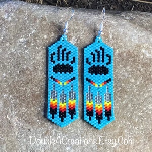 Bear Claw with Native Feathers Beaded Earrings