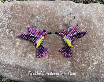 Pink Hummingbird Beaded Earrings