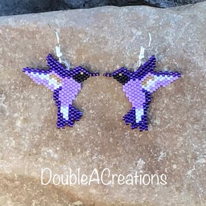 Purple Hummingbird Beaded Earrings image 9