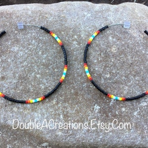 Black with Native Colors Beaded Hoop Earrings