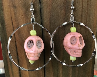 Pink Skulls Beaded Earrings