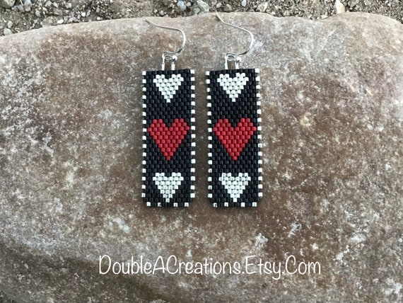 Three Heart Beaded Earrings Three Heart Beaded Earrings
