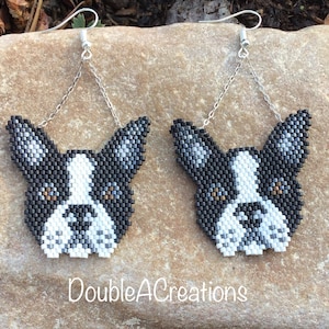 Boston Terrier Peyote Beaded Earrings