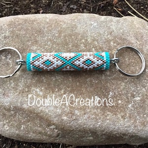 Southwest Copper and Turquoise Peyote Beaded Keychain with 2 Key Rings