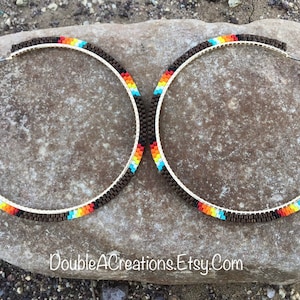 Chocolate Brown with Native Colors Beaded on 2.5 inch Gold Hoops