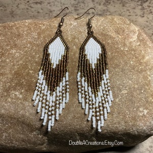 Chocolate and Brass Beaded Earrings with Fringe image 4