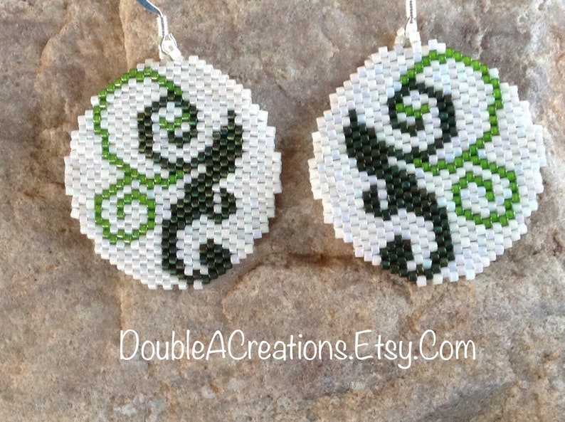 Round Green Scroll Southwest Peyote Beaded Earrings image 8