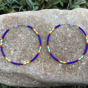 Navy with Native Colors Beaded Hoop Earrings