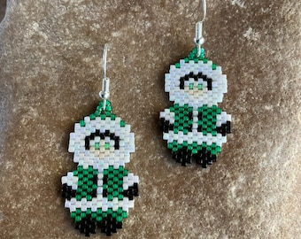 Green Eskimo Beaded Earrings