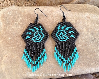 Native Bear Paw Beaded Earrings with Fringe