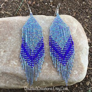 Rainbow Gunmetal and Navy Beaded Earrings with Fringe