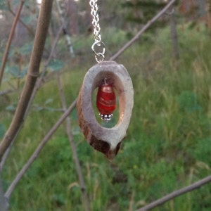 Deer Antler and Red Glass Beads Necklace
