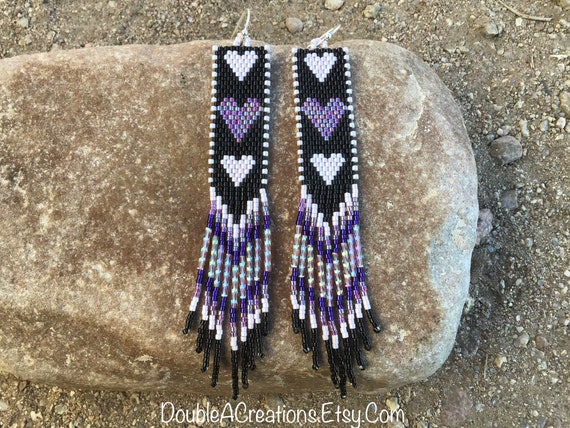 Three Heart Beaded Earrings Three Heart Beaded Earrings