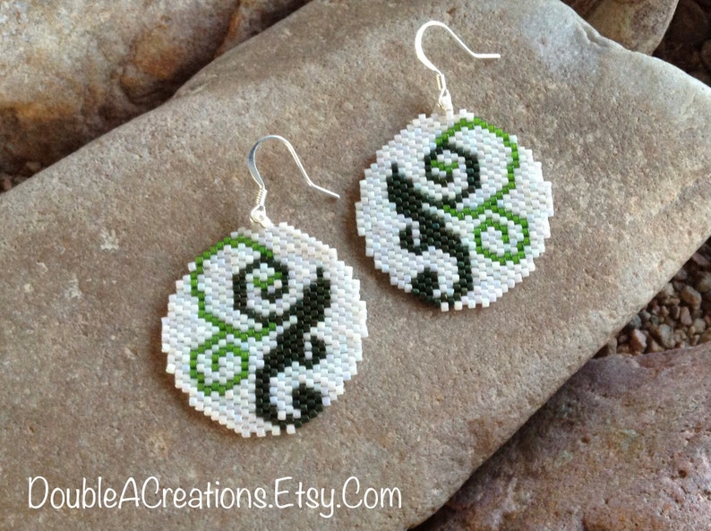 Round Green Scroll Southwest Peyote Beaded Earrings image 7