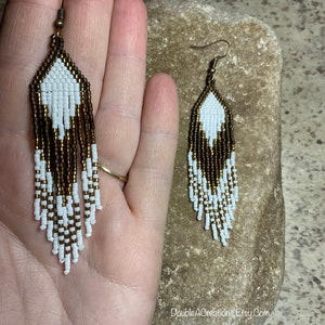 Chocolate and Brass Beaded Earrings with Fringe image 2