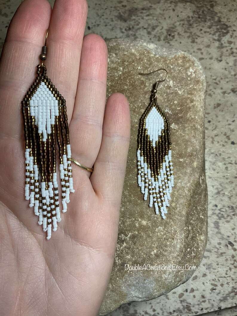 Chocolate and Brass Beaded Earrings with Fringe image 2