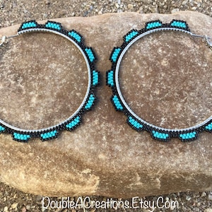 Turquoise Beaded 2 1/2 inch Hoops