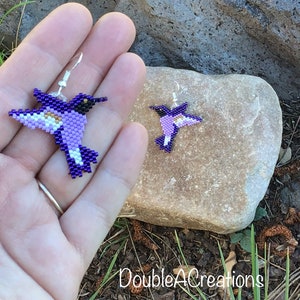 Purple Hummingbird Beaded Earrings image 2