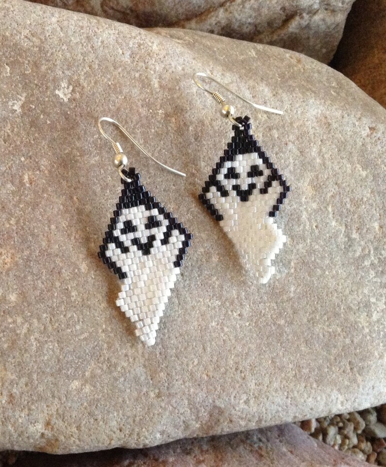 Halloween Beaded Ghost Earrings Etsy
