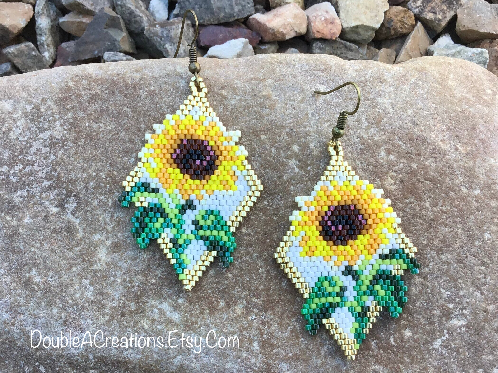 Beaded sunflower earrings hot sale