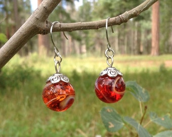 Peach Tea Marble Earrings with Silver French Hooks