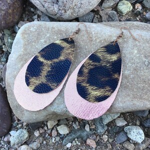 Leopard and Pink Faux Leather Earrings