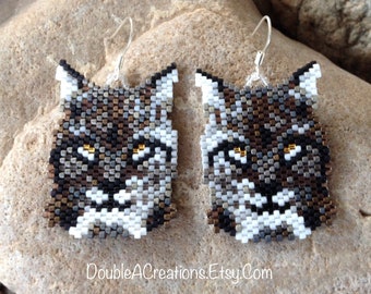 Bobcat Peyote Beaded Earrings