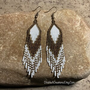 Chocolate and Brass Beaded Earrings with Fringe image 3