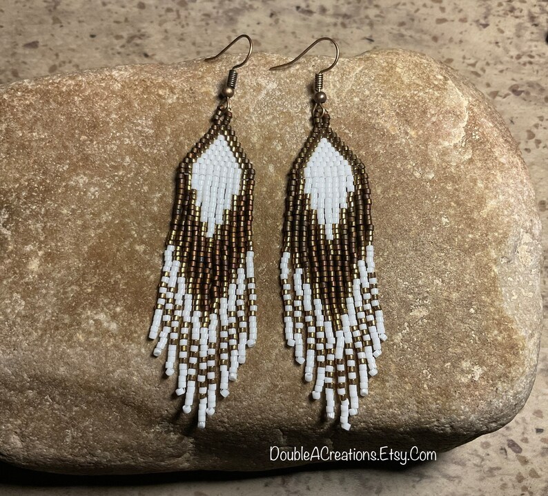 Chocolate and Brass Beaded Earrings with Fringe image 3