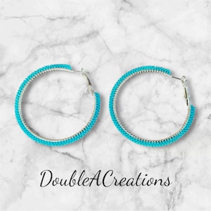 Turquoise Beaded 2 inch Hoop Earrings