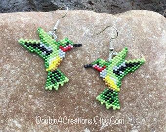 Multi Color Hummingbird Beaded Earrings