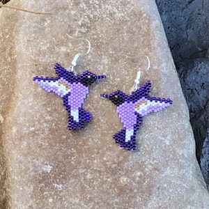 Purple Hummingbird Beaded Earrings image 4