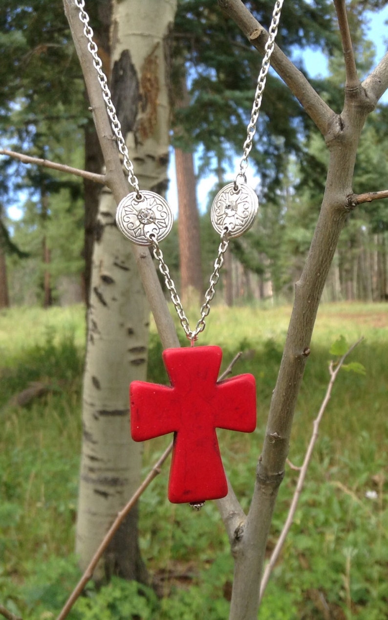 Red Cross Necklace on a Chain Etsy