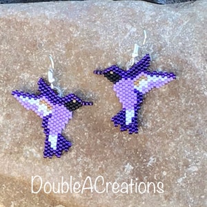 Purple Hummingbird Beaded Earrings image 6