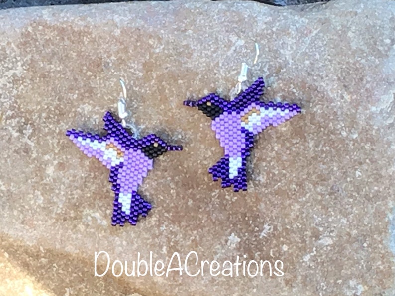 Purple Hummingbird Beaded Earrings image 6